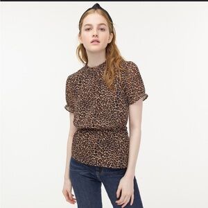 J Crew Leopard Mock neck Peplum Top, Size XS